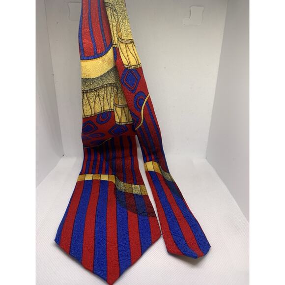 Vintage 90s Gianni Versace Silk Tie Curtain Drape Stripe Made in Spain - Picture 1 of 7